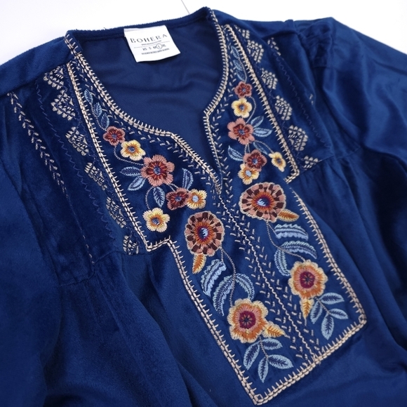 New Bohera Embroidered Blue Blouse Sz L - Picture 3 of 9